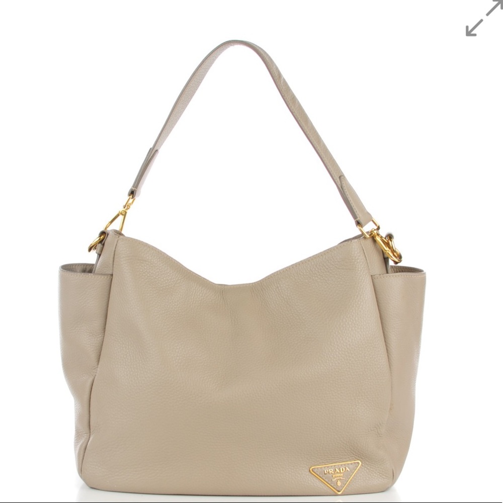 Prada Vitello Daino Side Pocket Hobo Pomice